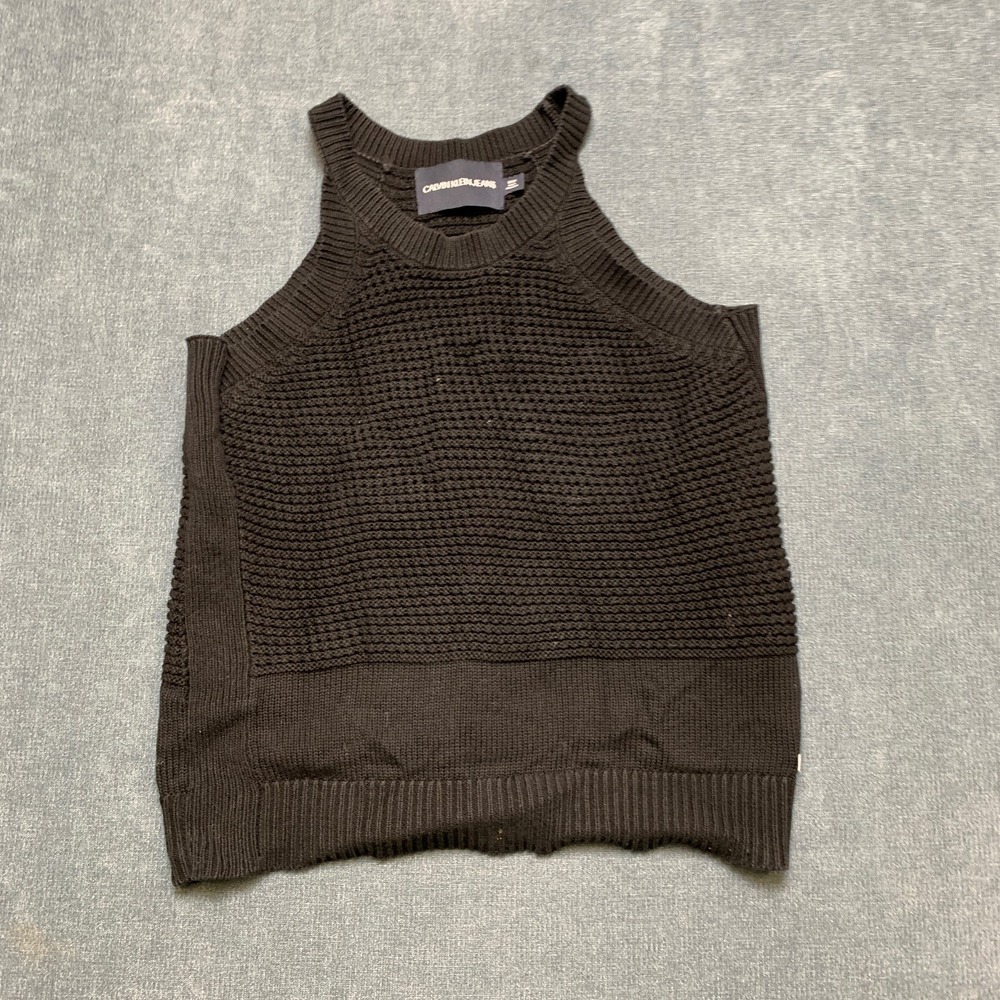 Calvin Klein Jeans Sweater Womens Small Black Chunky Knit Crewneck Sleeveless